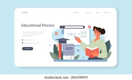 Mathematician web banner or landing page. Mathematician seek and use scientific pattern and research to formulate new calculation. Math analysis and conjecture computing. Vector illustration.
