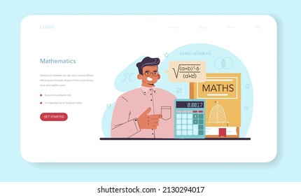 Mathematischer Web-Banner oder Landing-Seite. Mathematiker verwenden Formeln und Diagramme, um neue Berechnungen zu erforschen und zu formulieren. Mathematik-Analyse und Vermutung-Computing. Vektorgrafik