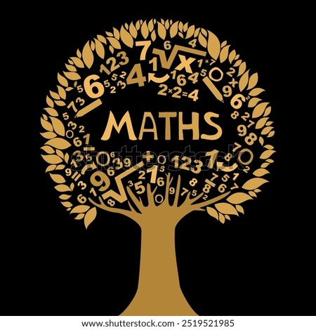 Mathematics. Abstract colorful tree with numbers  isolated on white background. Algebra, geometry, statistics, basic maths. Vector Illustration