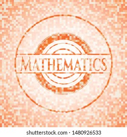  Mathematics abstract emblem, orange mosaic background