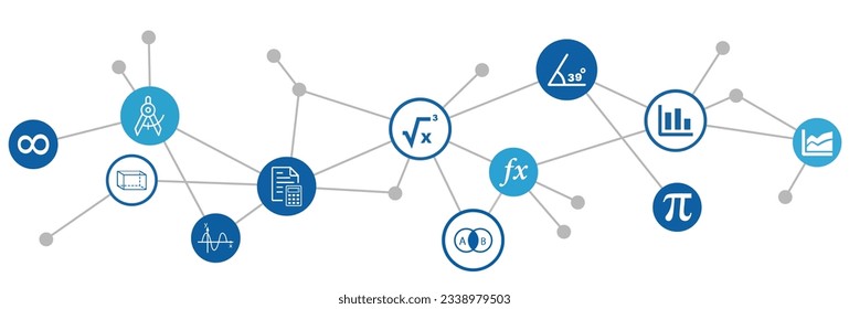mathematics , algebra , geometry concept: connected maths icons vector illustration