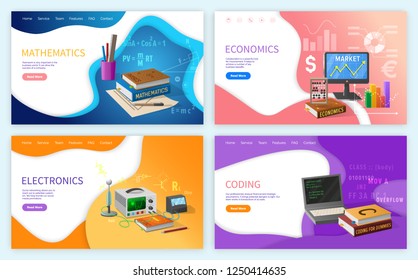 Mathematics algebra and geometry school subjects vector. Economics finance calculations and analysis of graphics, electronics and coding programming