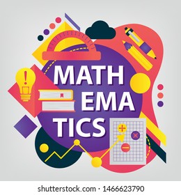 Mathematics. Back to school concept. Set of School supplies. Linear style web banner