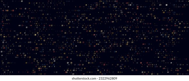 Mathematics Background - Binary Numbers in Random Pattern with Random Highlights. Colorful School Pattern for Children. Multicolor Math Physics Programming Algorithm Vector Illustration.