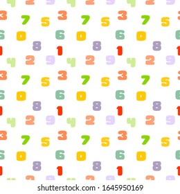 Mathematics background - different numbers in random pattern. Colorful school pattern for children. Multicolor math background for kids. Seamless abstract vector pattern