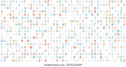 Mathematics Background - Different Numbers in Random Pattern with Random Highlights. Colorful School Pattern for Children. Multicolor Math Physics Code Vector Illustration.