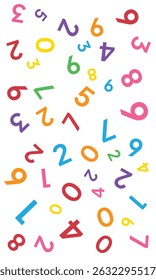 Mathematics background. different numbers in random pattern. Colorful school pattern for children. Multicolor math background for kids, colors red, orange, greenery. Seamless abstract vector pattern