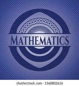 Mathematics badge with jean texture. Vector Illustration. Detailed.