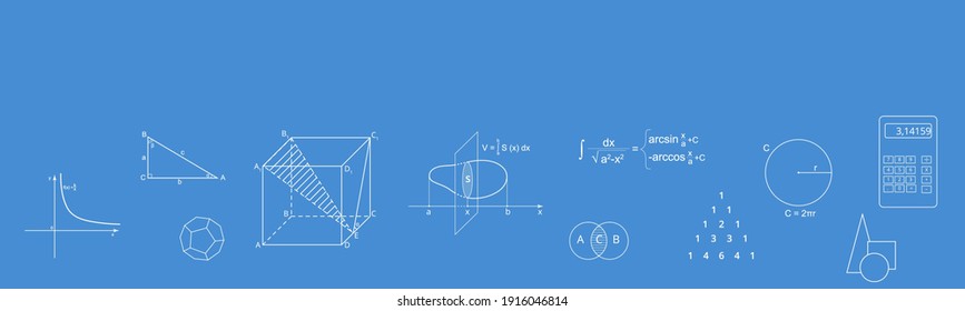 Mathematics banner. Vector illustration of algebra and geometry. Maths clipart. Maths copyspace banner. 