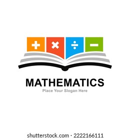 Mathematics book logo vector design. Suitable for business, education and math symbol