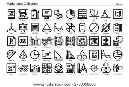 Mathematics and calculation icons featuring mathematical symbols, calculation tools, formulas, and math concept symbols.