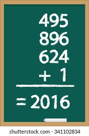 Mathematics calculation on a blackboard where the numbers add up to two thousand and sixteen the figure for the new year