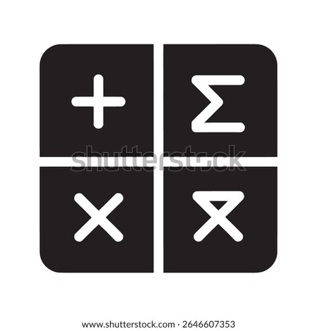 Mathematics calculator icon with math symbols for accounting and financial calculation or for a science and education learning tool vector solid glyph icon