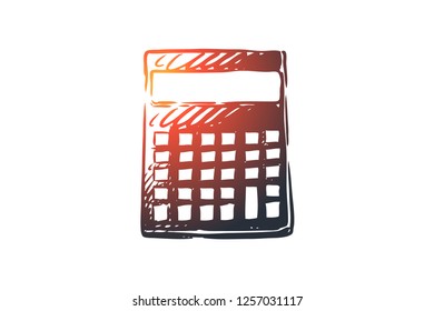 Mathematics, calculator, math, education, school concept. Hand drawn calculator for accounting concept sketch. Isolated vector illustration.