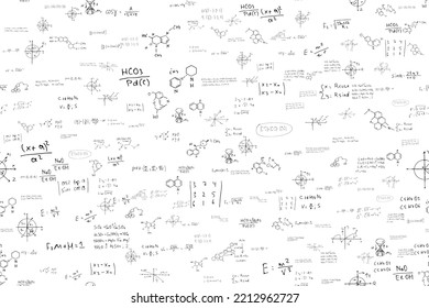 Matemáticas, química, física. dibujado a mano. expresiones y ecuaciones científicas, educativas...