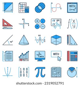 Mathematics colored icons set. Math Education and Science concept vector creative signs