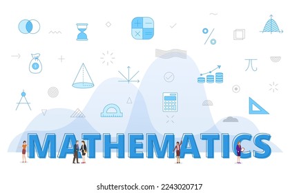 mathematics concept with big words and people surrounded by related icon spreading with blue color