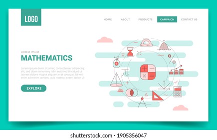 mathematics concept with circle icon for website template or landing page banner homepage outline style