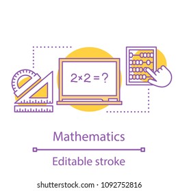 Mathematics concept icon. Math. School education idea thin line illustration. Geometry and algebra. Vector isolated outline drawing. Editable stroke