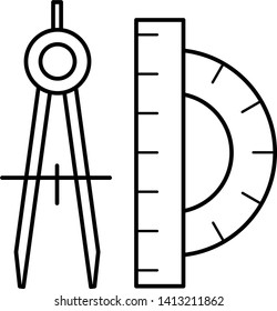 Mathematics concept icon : Measure Angle and Protractor in outline style