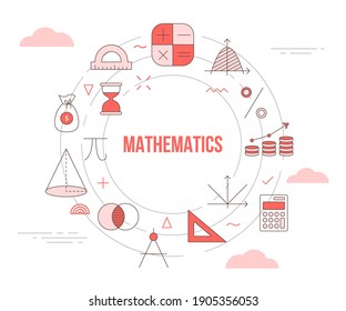 mathematics concept with icon set template banner with modern orange color style and circle round shape