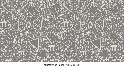 Mathematics concepts background. Concept of education. School vector seamless pattern with math formulas, calculations and figures. Algebra, geometry, statistics, basic maths. Vector Illustration