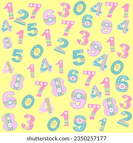 Antecedentes de conceptos matemáticos. Concepto de educación. Patrón sin fisuras en la escuela. Fondo con números multicolor. Elemento de diseño para papel pintado, papel de envoltura o tela. Ilustración vectorial