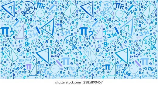 Mathematics concepts background. Concept of education. School vector seamless pattern with math formulas, calculations and figures. Algebra, geometry, statistics, basic maths. Vector Illustration