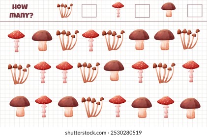 Matemática contando o jogo com cogumelos florestais