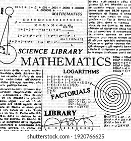 Mathematics cover, school subject. Logarithms and Science