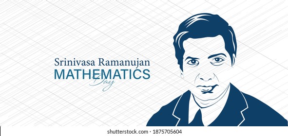 Mathematics Day 22 december Illustration on green background. Vector Illustration for Mathematics day in India showing portrait of Srinivasa Ramanujan.