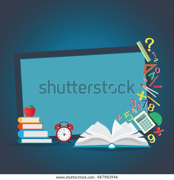 Mathematics design background with open\
book, back to school creative, Education conceptual, Modern\
template Design Vector\
illustration.