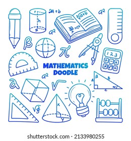 Mathematics doodle illustration with hand drawn gradient outline style
