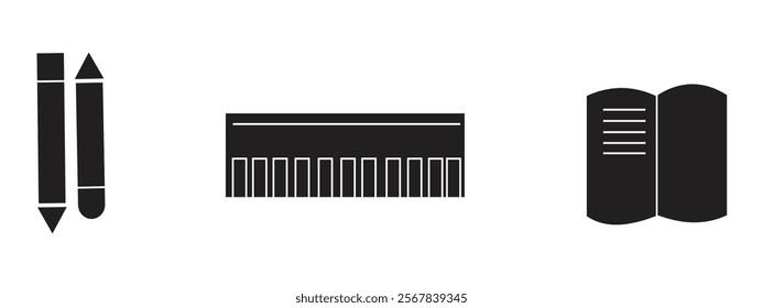 Mathematics doodle set, school education and open books .Pencil and line, Crossed ruler pencil, Laurel wreath and icon.