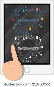 Mathematics doodles with ipad and finger on white background illustration
