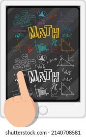 Mathematics doodles with ipad and finger on white background illustration