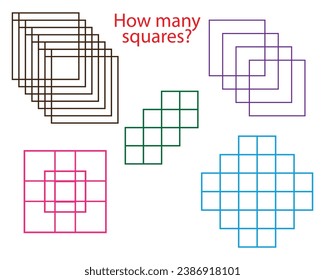 Mathematics education game, how many squares vector illustration.