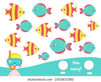 Mathematics educational children activity. Study counting and left and right direction. Math Game for preschool age kids