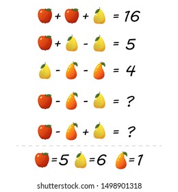 Mathematics educational game for children. Advanced level. Learning multiplication, addition, subtraction equations worksheet for kids. Addition and Subtraction. For logical thinking. With answers.