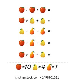 Mathematics educational game for children. Advanced level. Learning multiplication, addition, subtraction equations worksheet for kids. Addition and Subtraction. For logical thinking. 