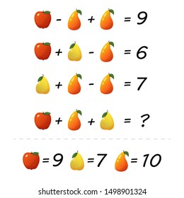 Mathematics educational game for children. Advanced level. Learning multiplication, addition, subtraction equations worksheet for kids. Addition and Subtraction. For logical thinking. With answers.