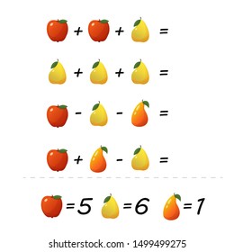 Mathematics educational game for children. Advanced level. Learning multiplication, addition, subtraction equations worksheet for kids. Addition and Subtraction. For logical thinking. 