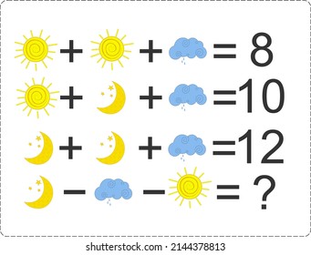 Juego educativo de matemáticas para niños. Nivel avanzado. Hoja de trabajo de multiplicación, adición, ecuaciones de resta de aprendizaje para niños. Rompecabezas matemático para el pensamiento lógico.