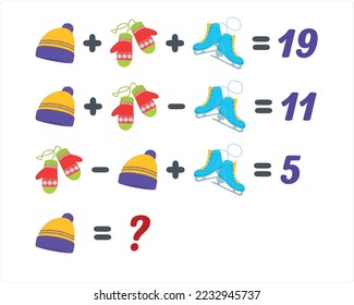 Mathematics educational game for children. Advanced level. Learning multiplication, addition, subtraction equations worksheet for kids. Wintwe Math Puzzle . For logical thinking. Vector