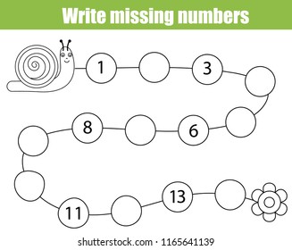 Mathematics educational game for children. Complete the row, write missing numbers