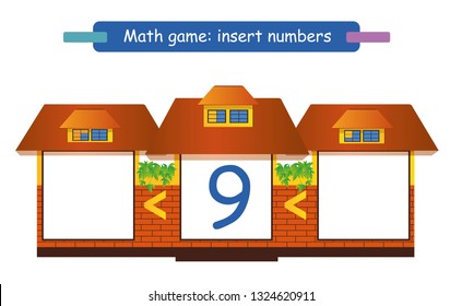 Jogo educacional de matemática para crianças. Conclua a linha. Escreva os números que faltam. Nove.