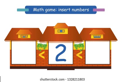 Mathematics educational game for children. Complete the row. Write the missing numbers. Two