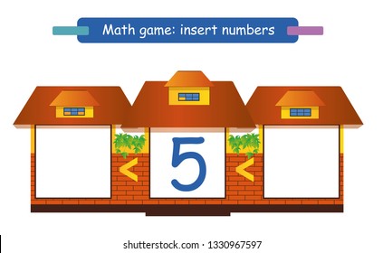 Mathematics educational game for children. Complete the row. Write the missing numbers. Five.
