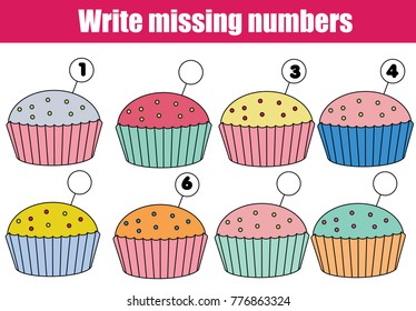 Mathematics educational game for children. Complete the row, write missing numbers