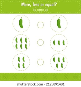 Mathematics educational game for children. Learning counting and algebra kids activity. Complete the mathematical equation task, choose more, less or equal